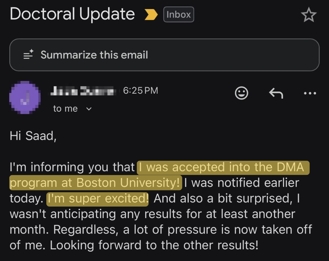 Testimonial: Accepted into DMA program