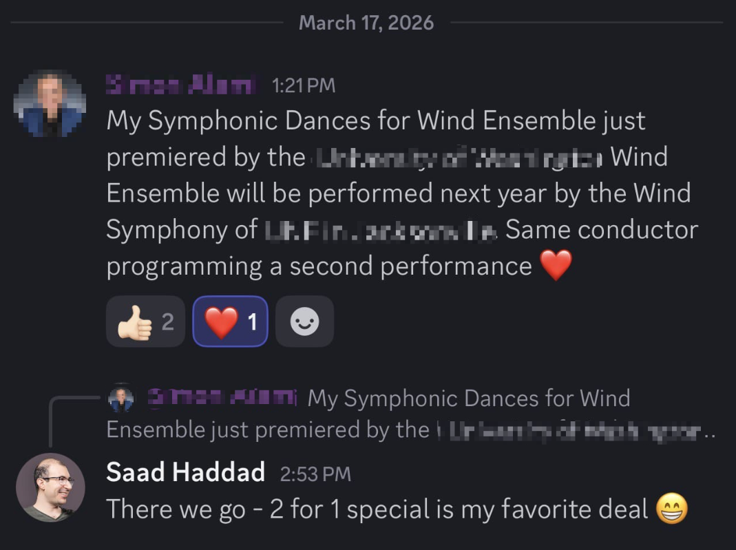 Testimonial: Symphonic Dances premiered